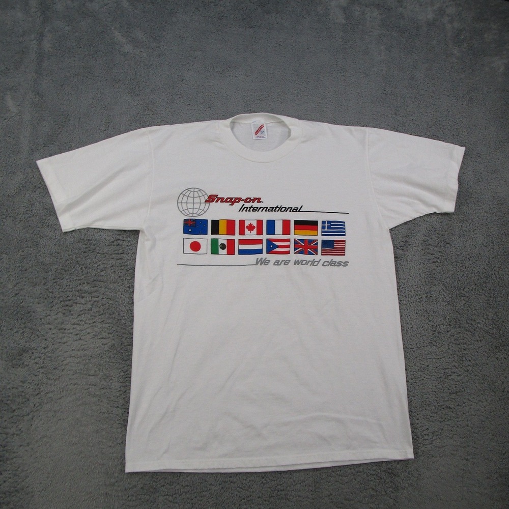 Vintage Snap-on International Flags T-Shirt Mens Large White Jerzees USA Made